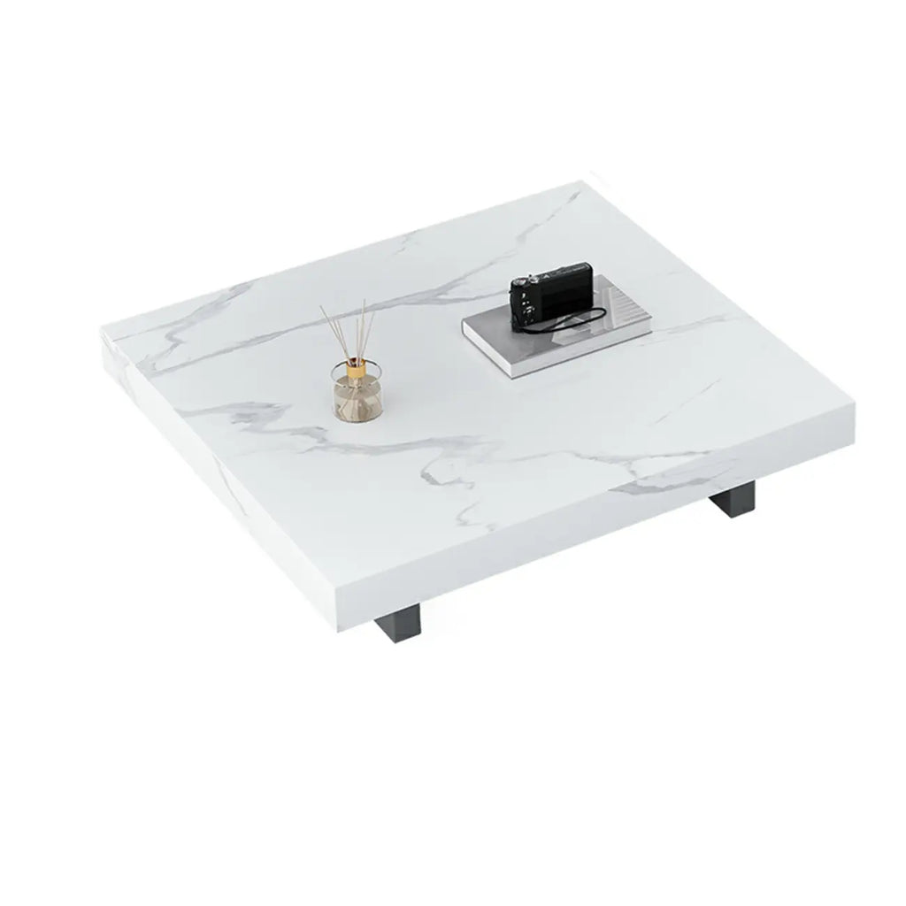 Modern Beige Sintered Stone Square Sleigh Base Coffee Table