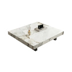 Modern Beige Sintered Stone Square Sleigh Base Coffee Table