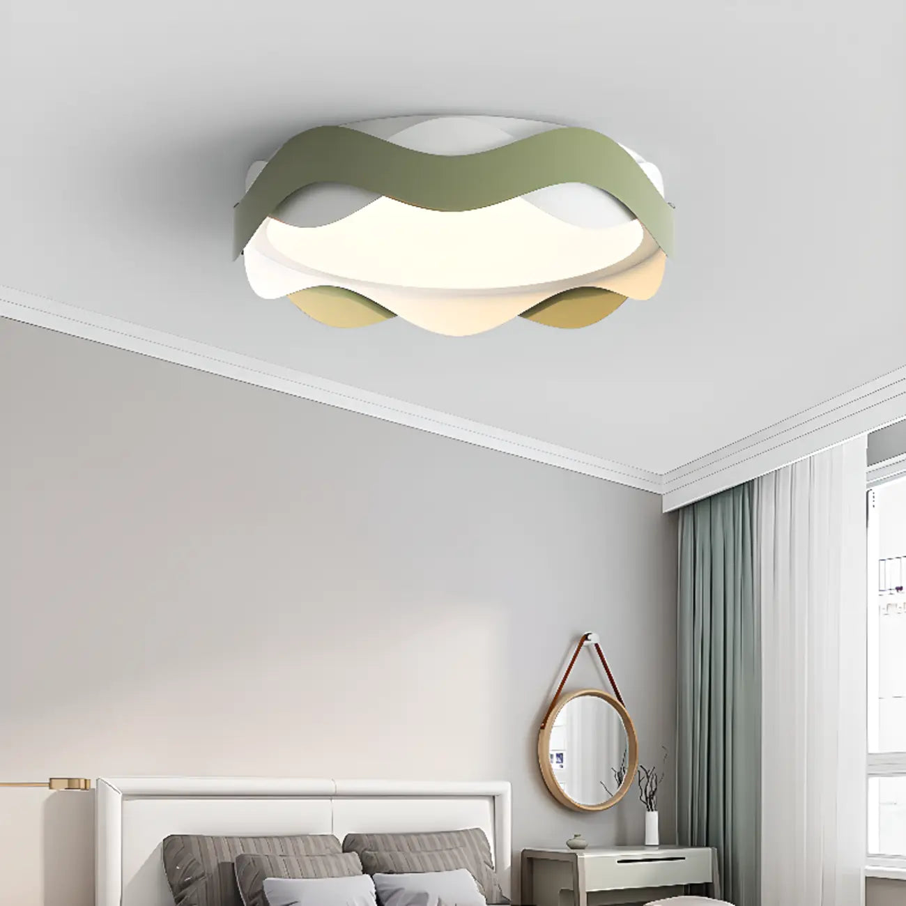 4.5 White Wave Modern Flush Mount Ceiling Light for Bedroom