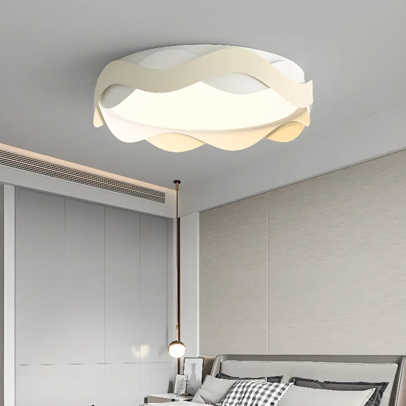 4.5 White Wave Modern Flush Mount Ceiling Light for Bedroom