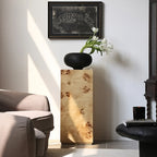 Light Wood Cylinder Sofa Side Table with Block Base