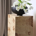 Light Wood Cylinder Sofa Side Table with Block Base