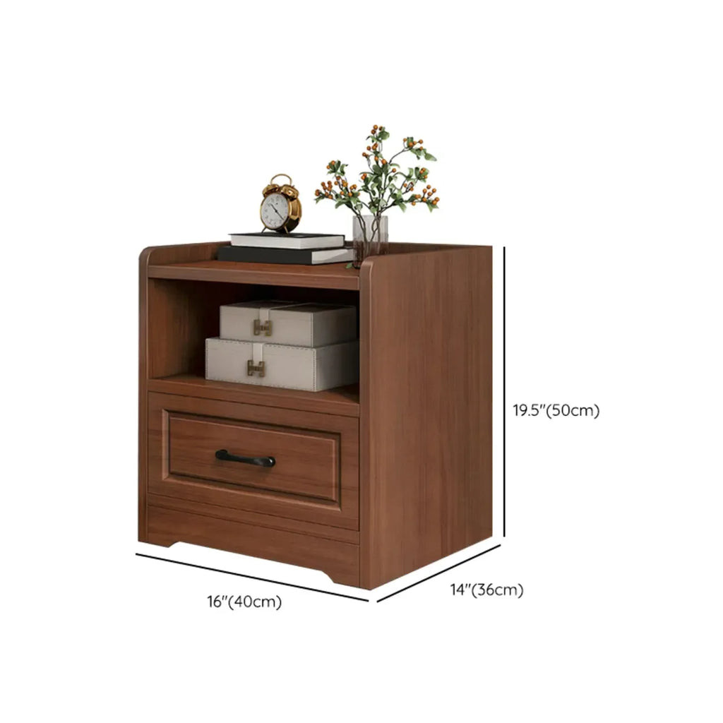 Small Wooden 1-Drawer Open Storage Nightstand Nut-Brown