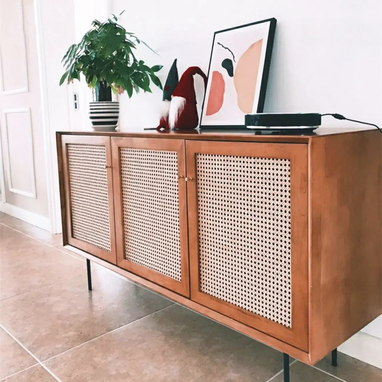 Vintage Wooden Woven Parlor Cabinet for Living Room Decor