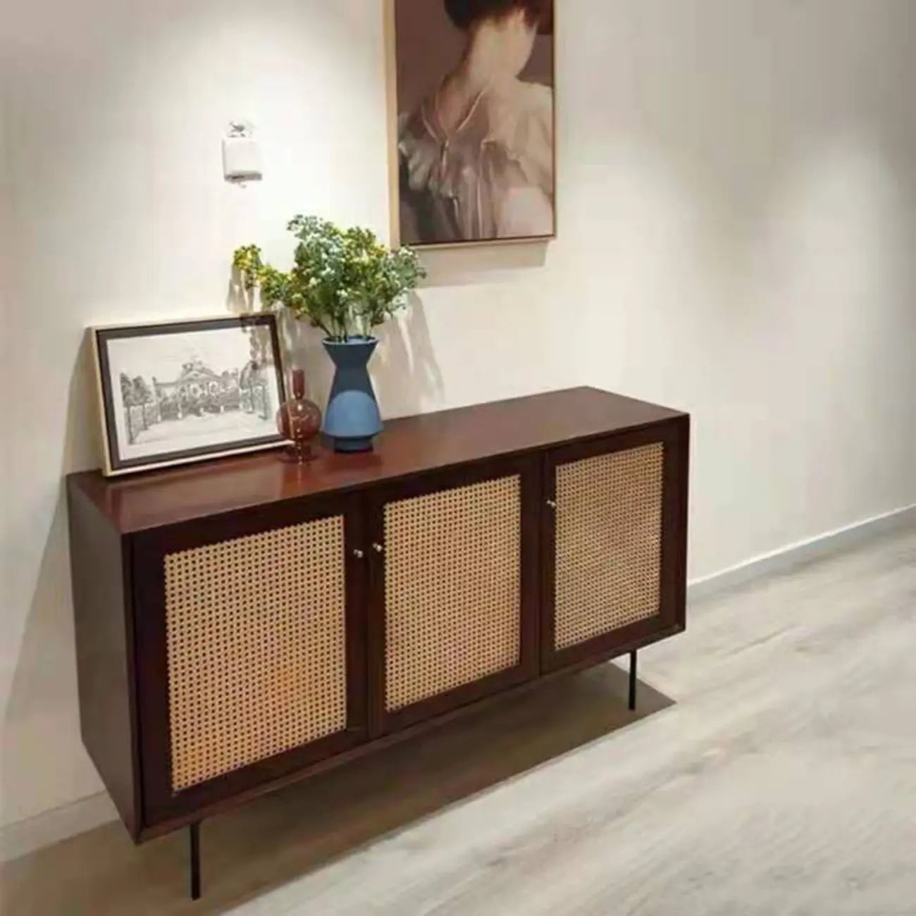 Vintage Wooden Woven Parlor Cabinet for Living Room Decor