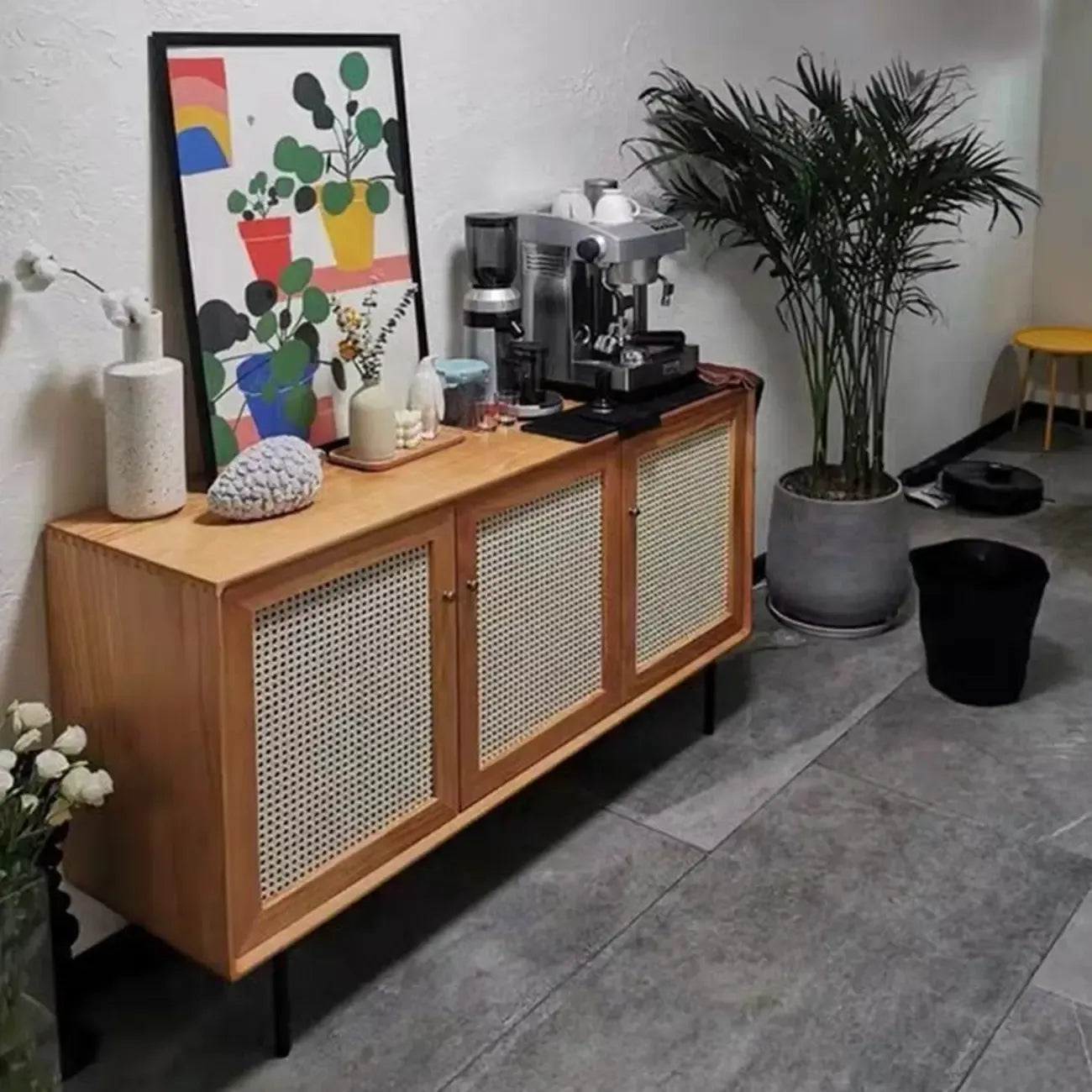 Vintage Wooden Woven Parlor Cabinet for Living Room Decor