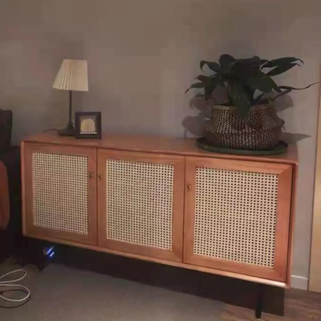 Vintage Wooden Woven Parlor Cabinet for Living Room Decor