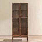 Sitting Room Old School Walnut Glass Cabinet with Illuminating