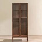 Sitting Room Old School Walnut Glass Cabinet with Illuminating