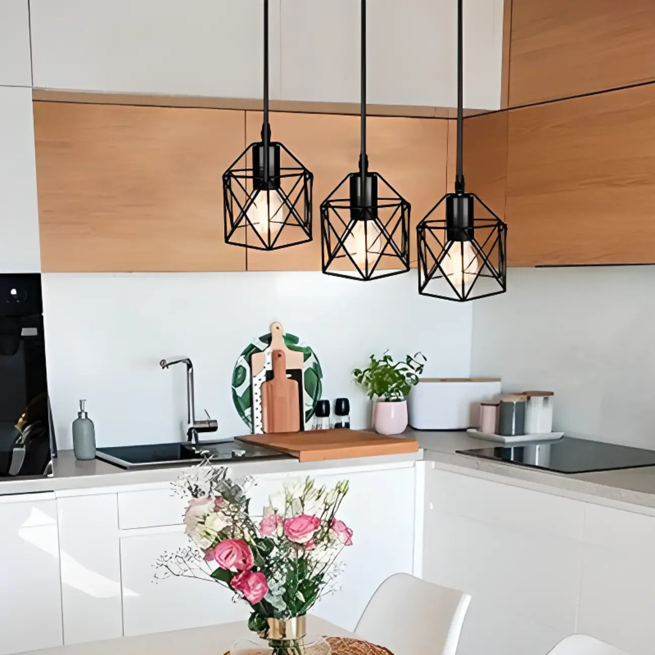 Industrial Black 1/3 Light Pendant Lights for Kitchen Island Hanging