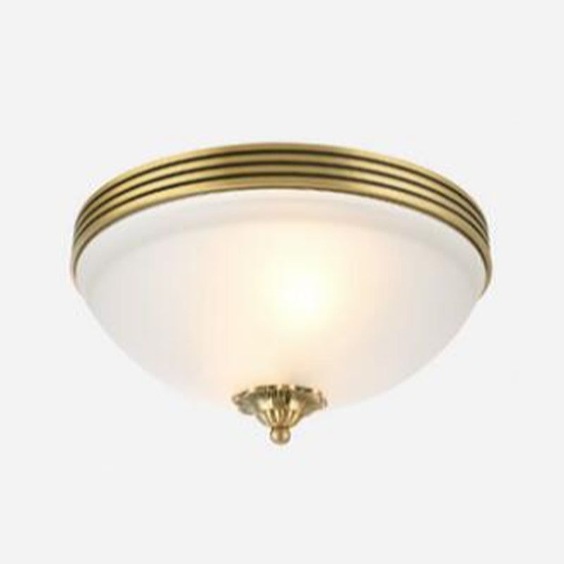 Victorian White Glass Brass Dome Flush Mount Light