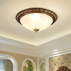 Victorian White Glass Brass Dome Flush Mount Light