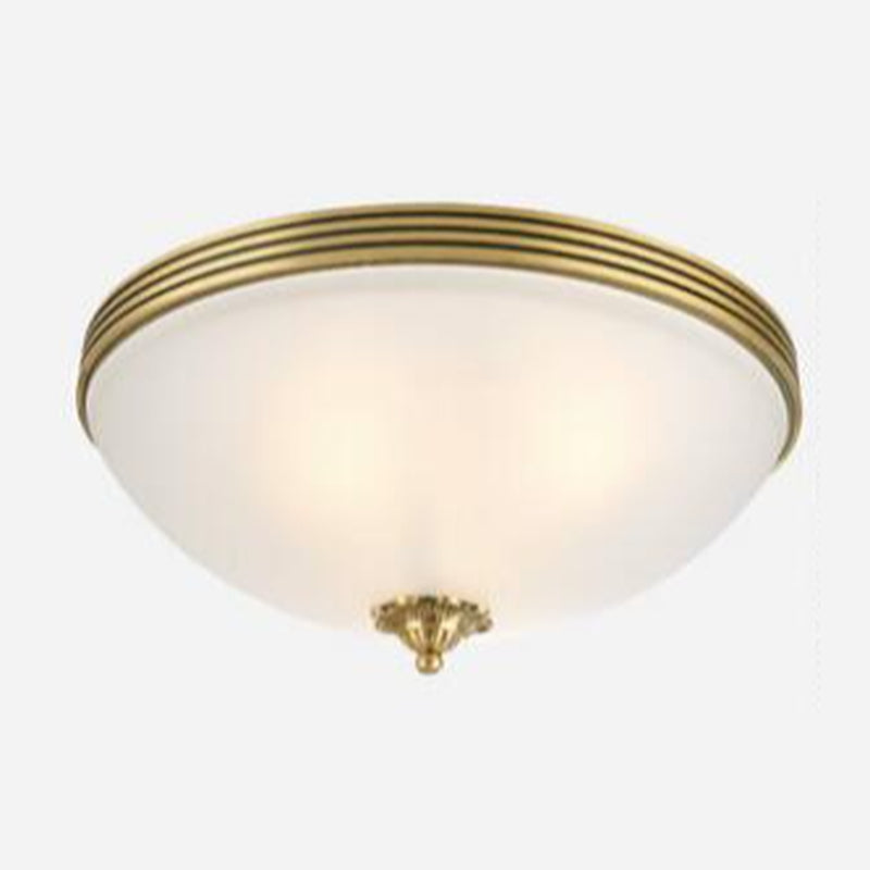 Victorian White Glass Brass Dome Flush Mount Light