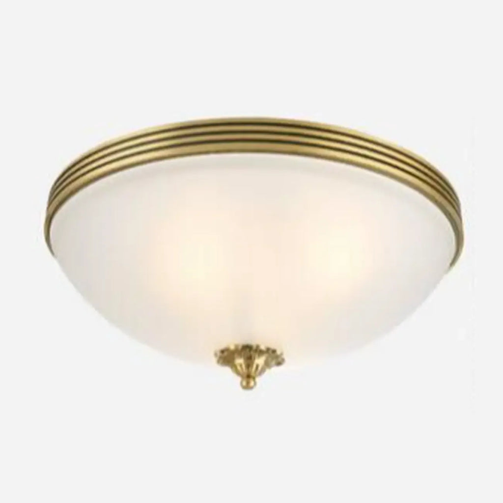 Victorian White Glass Brass Dome Flush Mount Light