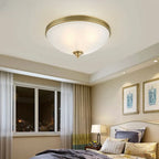 Victorian White Glass Brass Dome Flush Mount Light