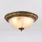 Victorian White Glass Brass Dome Flush Mount Light
