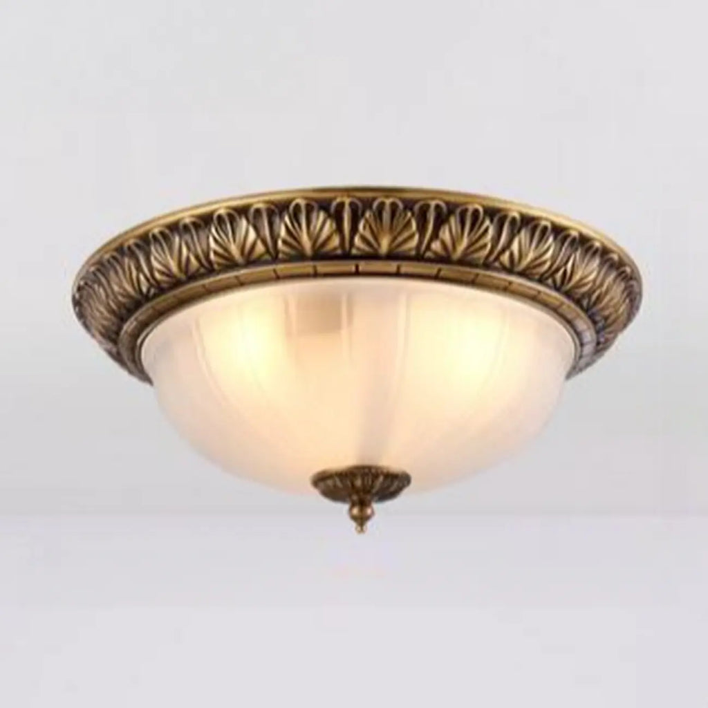 Victorian White Glass Brass Dome Flush Mount Light