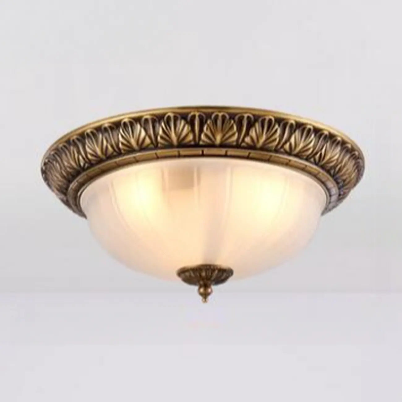 Victorian White Glass Brass Dome Flush Mount Light