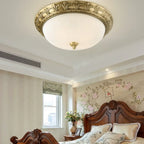 Victorian White Glass Brass Dome Flush Mount Light