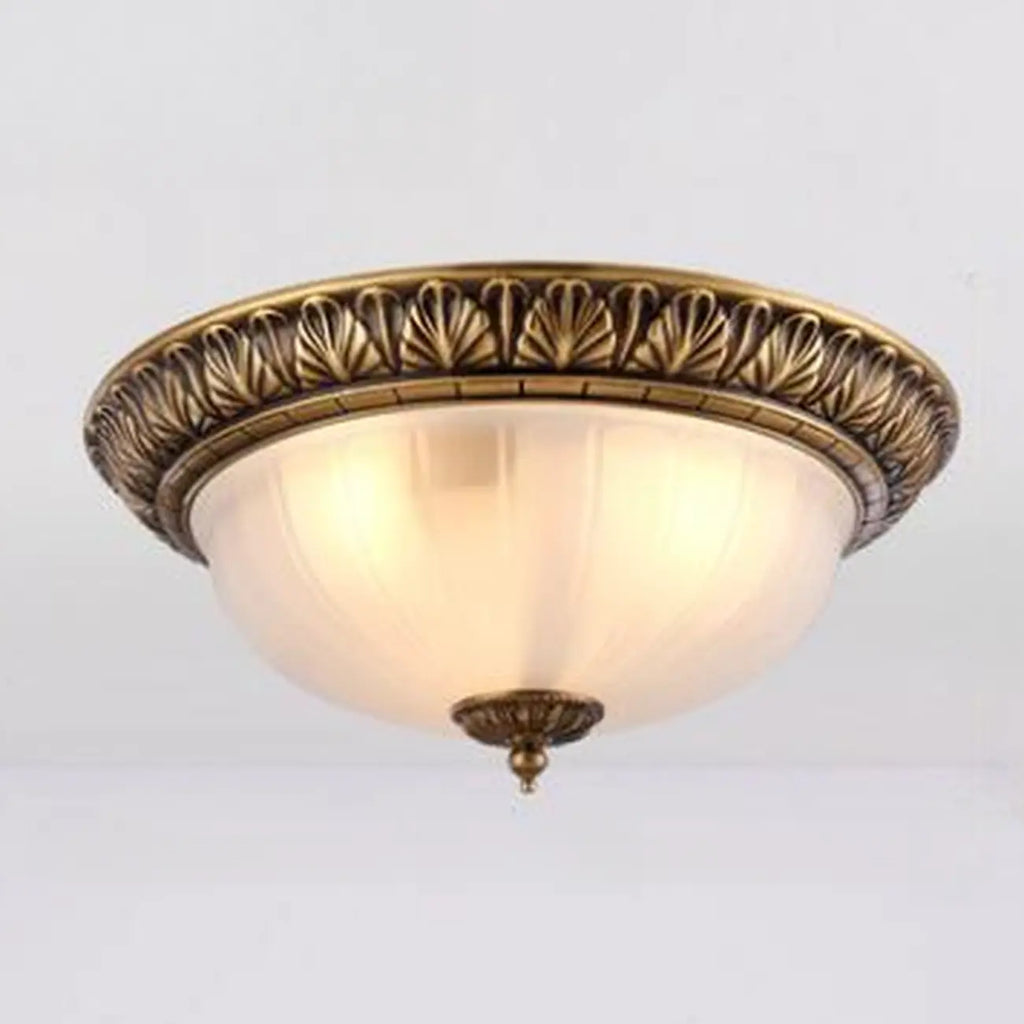 Victorian White Glass Brass Dome Flush Mount Light