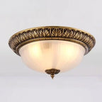 Victorian White Glass Brass Dome Flush Mount Light