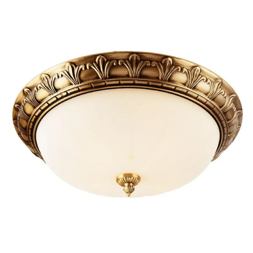 Victorian White Glass Brass Dome Flush Mount Light