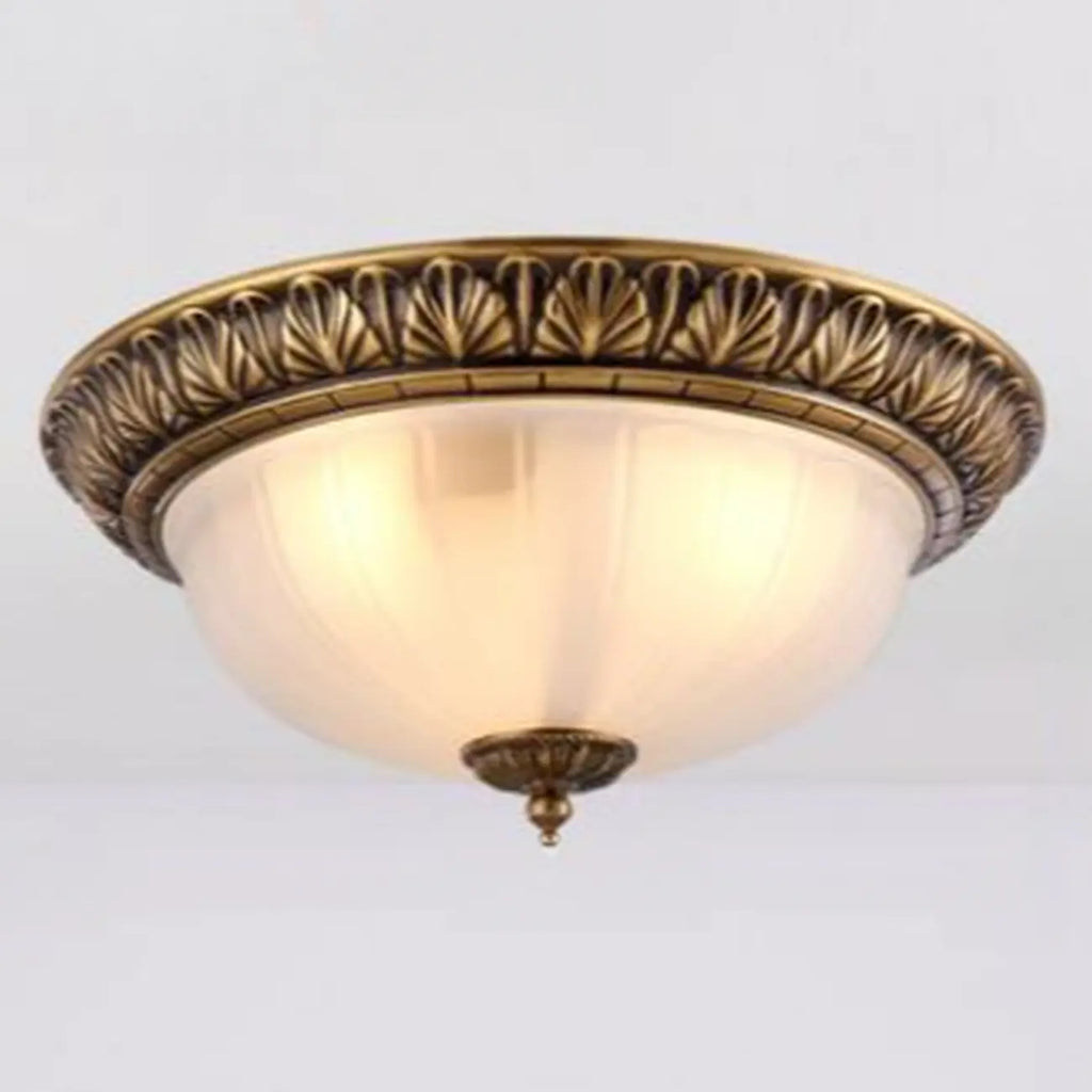 Victorian White Glass Brass Dome Flush Mount Light