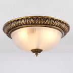 Victorian White Glass Brass Dome Flush Mount Light