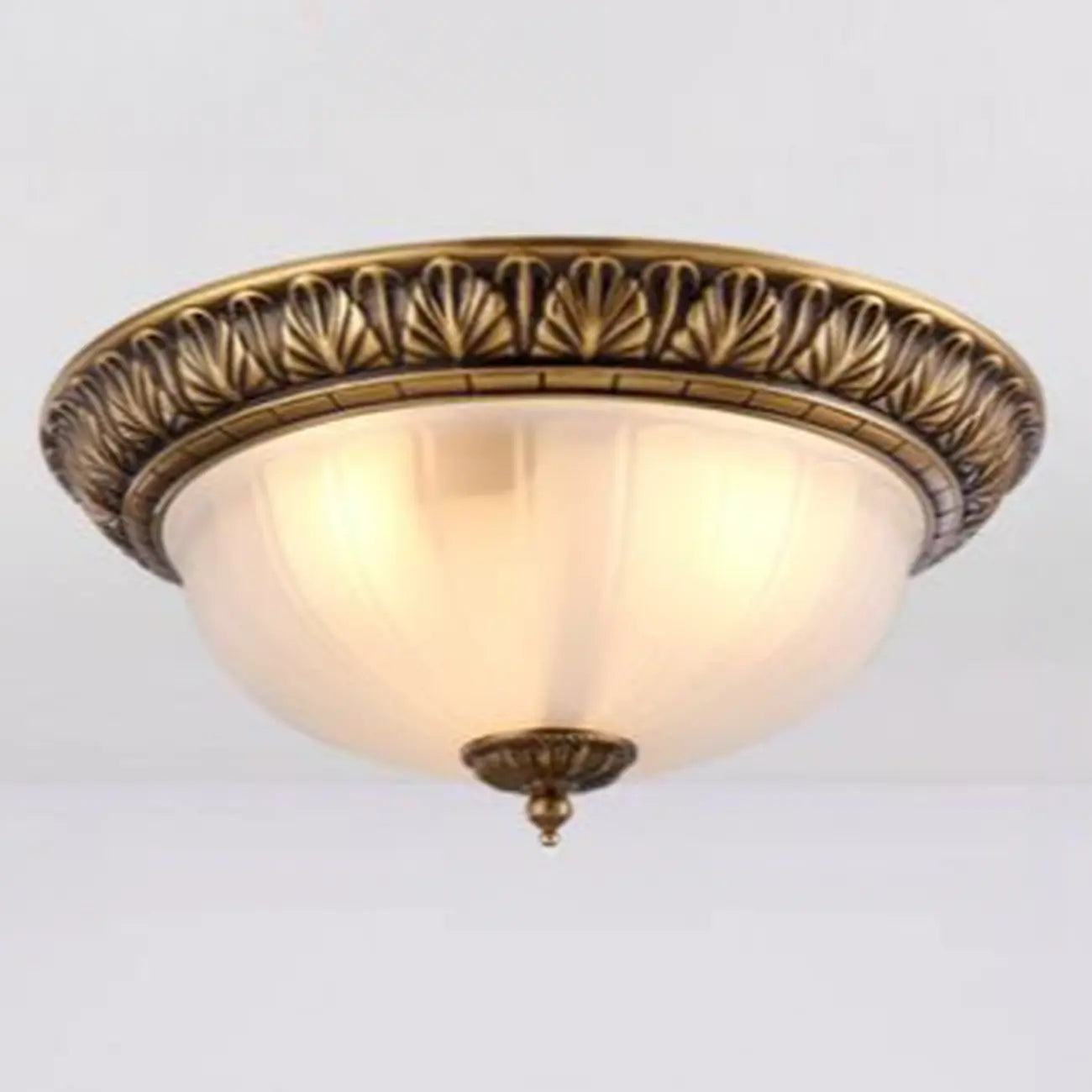 Victorian White Glass Brass Dome Flush Mount Light