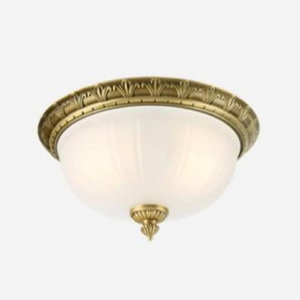 Victorian White Glass Brass Dome Flush Mount Light