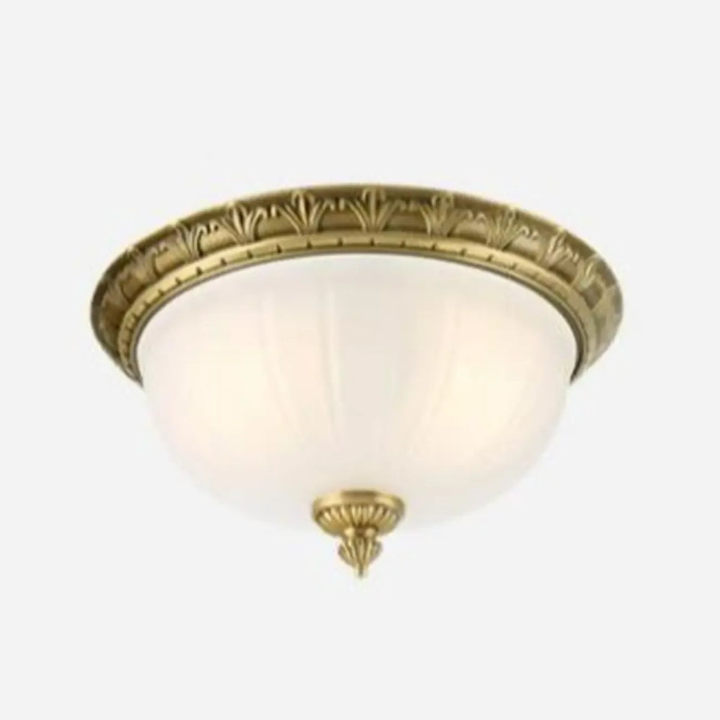 Victorian White Glass Brass Dome Flush Mount Light