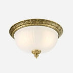 Victorian White Glass Brass Dome Flush Mount Light