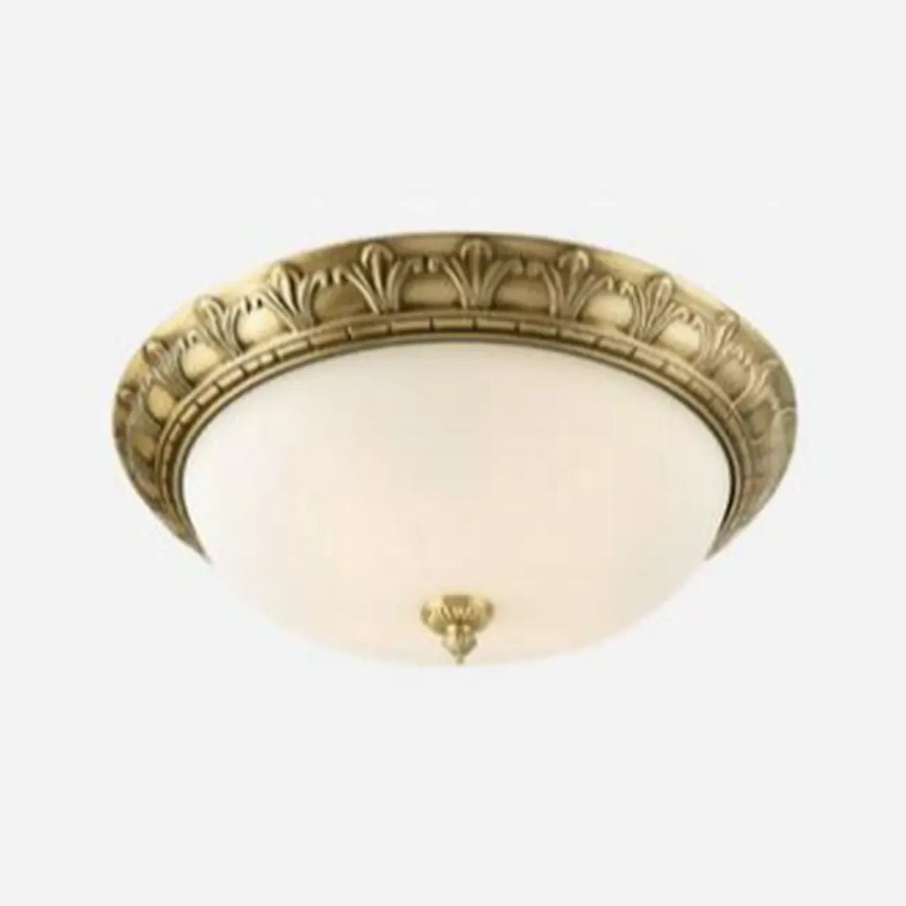 Victorian White Glass Brass Dome Flush Mount Light