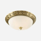 Victorian White Glass Brass Dome Flush Mount Light