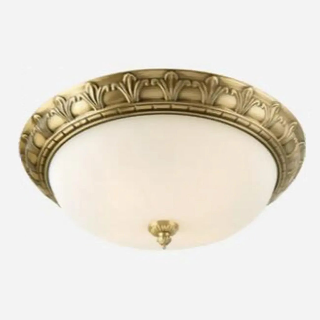 Victorian White Glass Brass Dome Flush Mount Light
