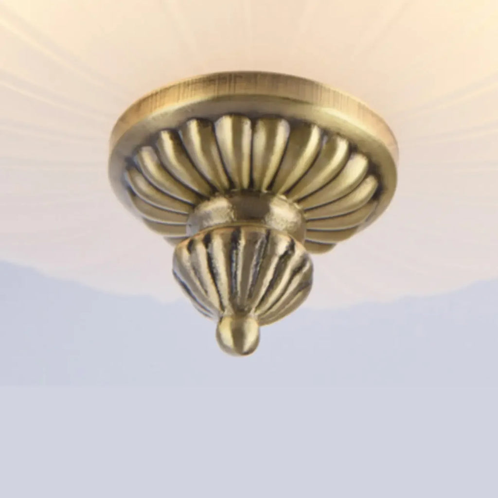 Victorian White Glass Brass Dome Flush Mount Light