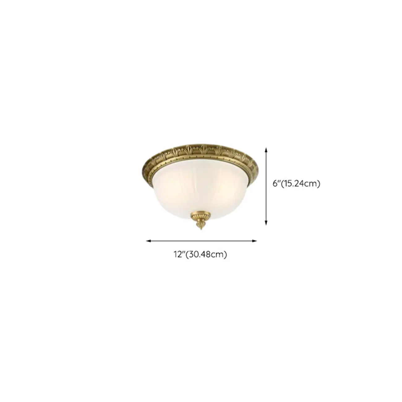 Victorian White Glass Brass Dome Flush Mount Light