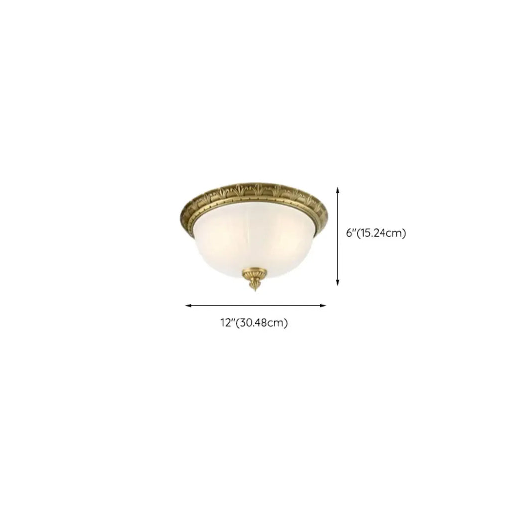 Victorian White Glass Brass Dome Flush Mount Light