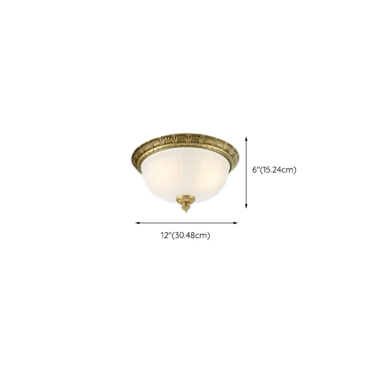 Victorian White Glass Brass Dome Flush Mount Light