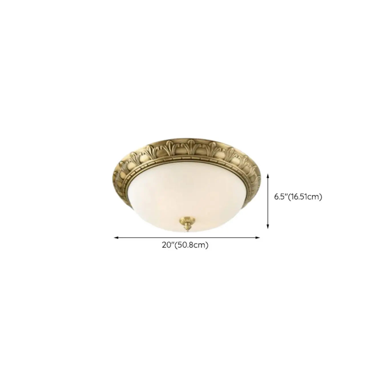 Victorian White Glass Brass Dome Flush Mount Light