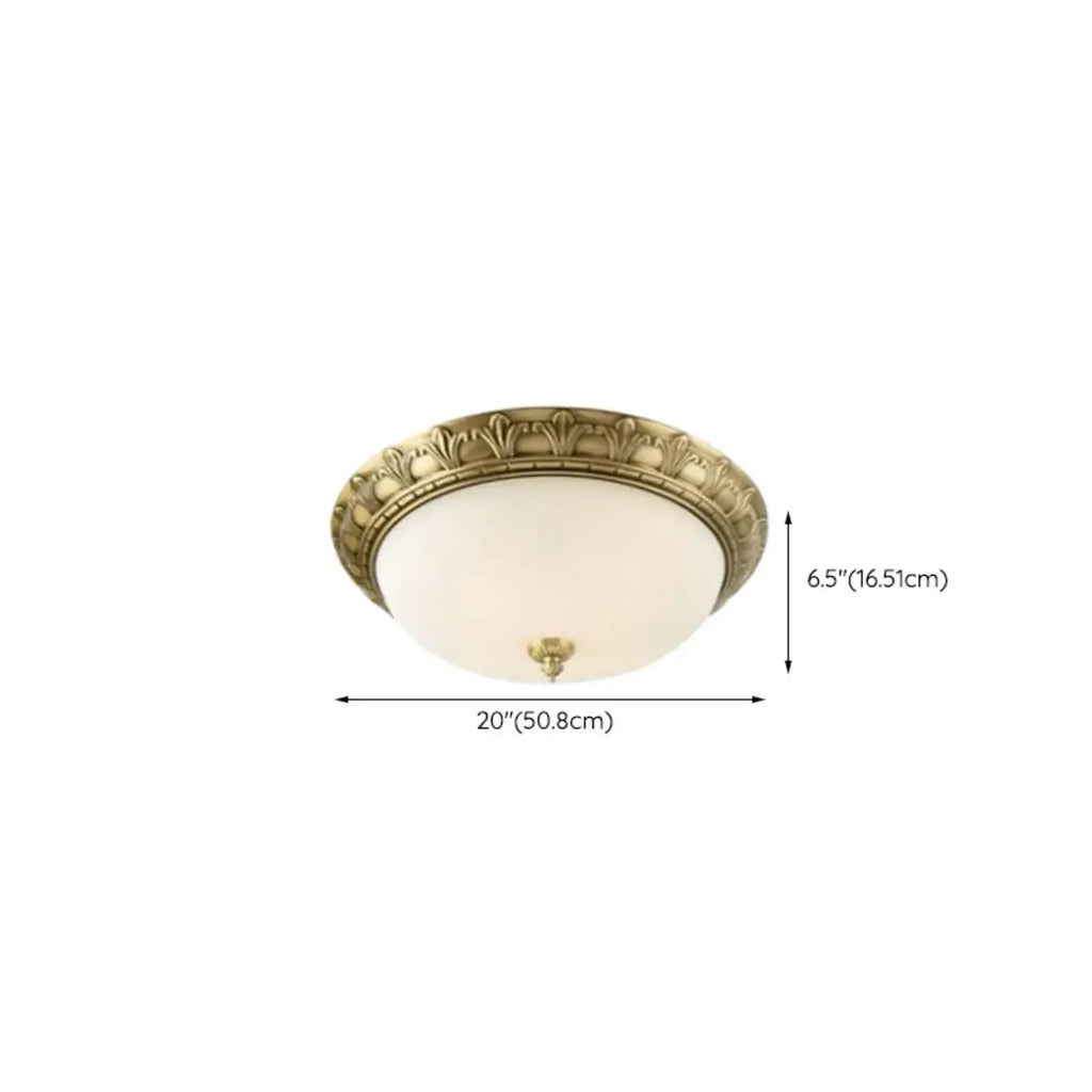 Victorian White Glass Brass Dome Flush Mount Light