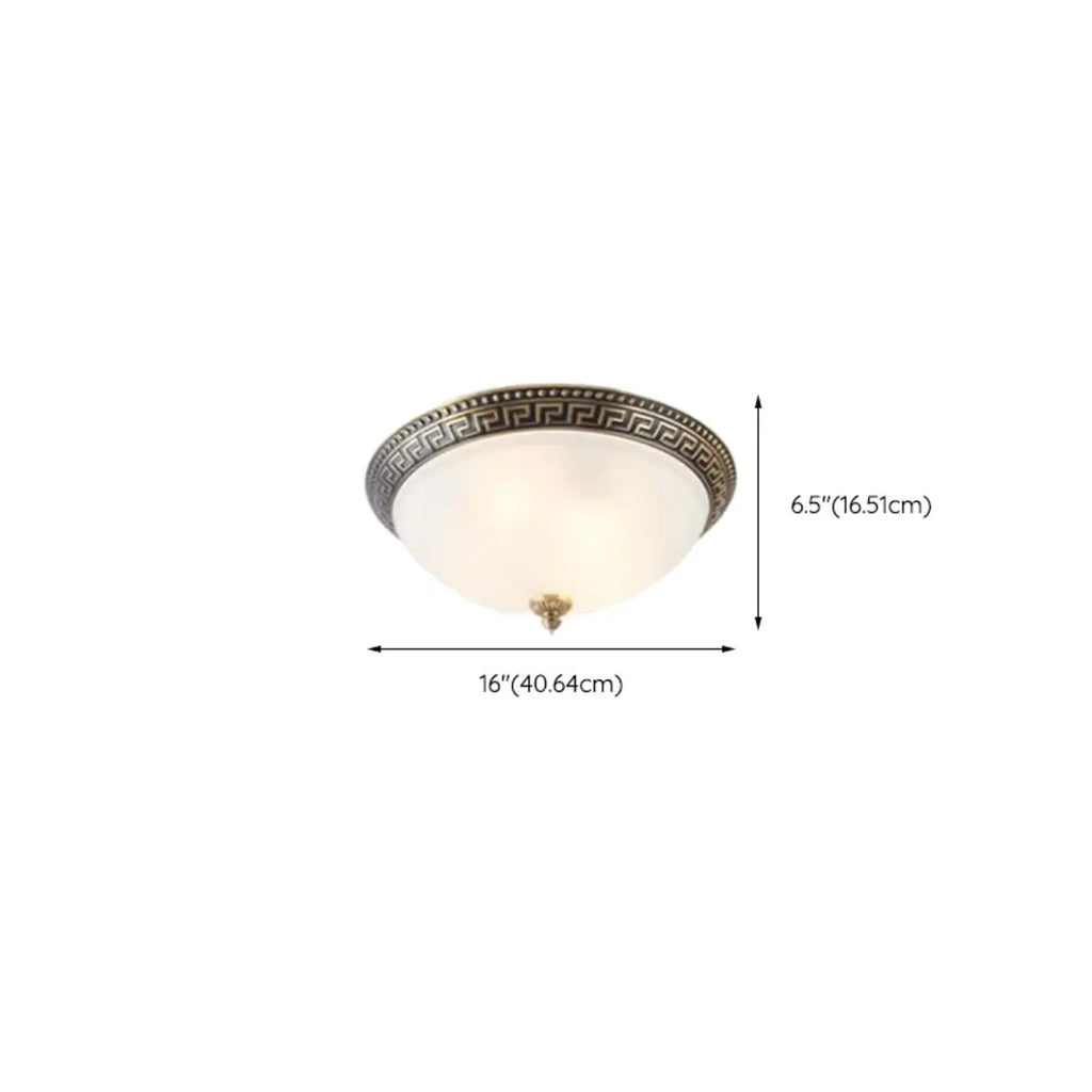 Victorian White Glass Brass Dome Flush Mount Light