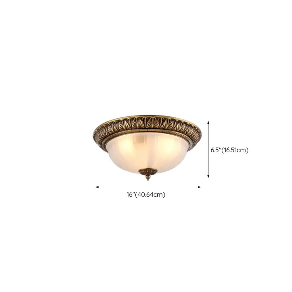 Victorian White Glass Brass Dome Flush Mount Light