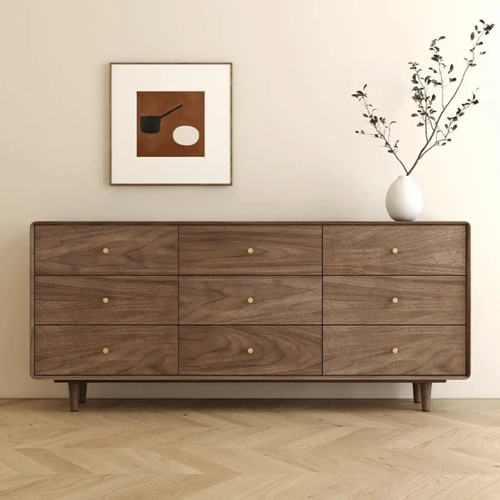 Mid-Century Modern Brown Wood Storage Cabinet for Living Room