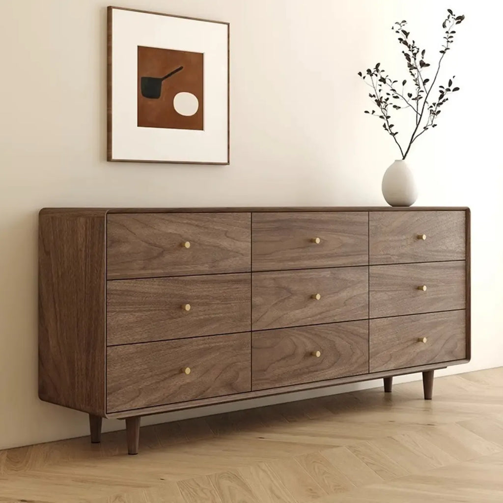 Mid-Century Modern Brown Wood Storage Cabinet for Living Room