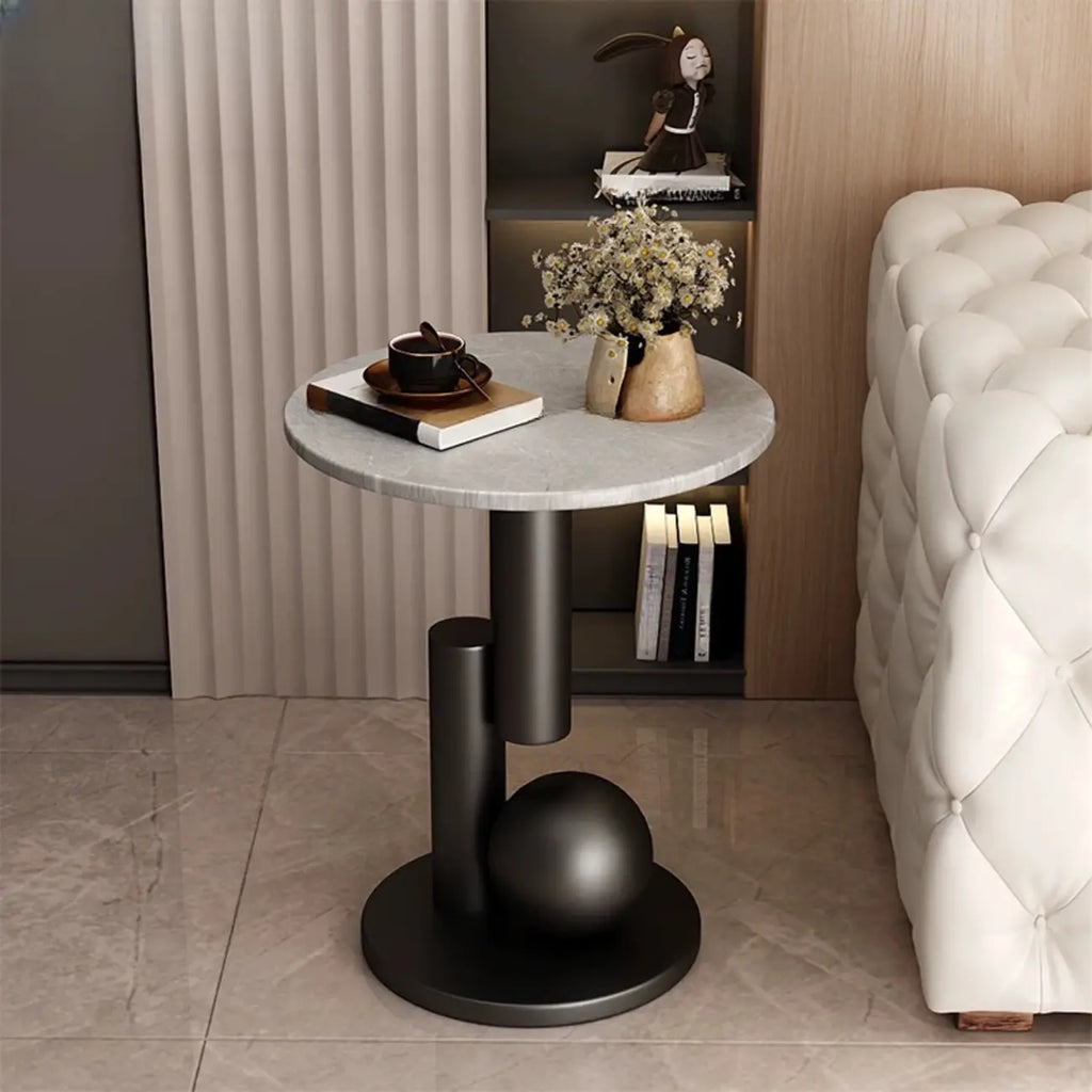 Glam Round Stone Top End Table Abstract Base