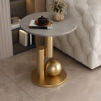 Glam Round Stone Top End Table Abstract Base