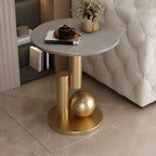 Glam Round Stone Top End Table Abstract Base