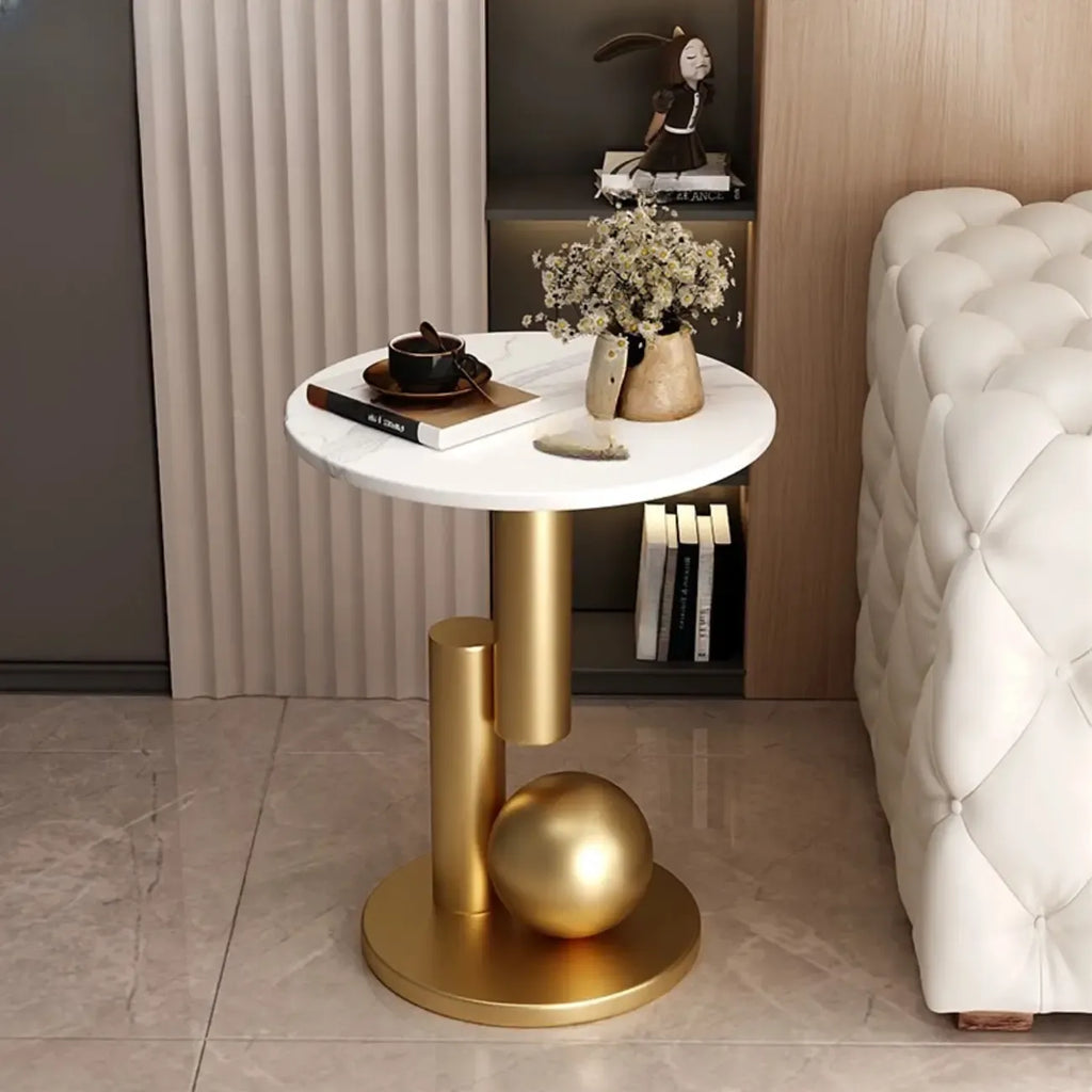 Glam Round Stone Top End Table Abstract Base
