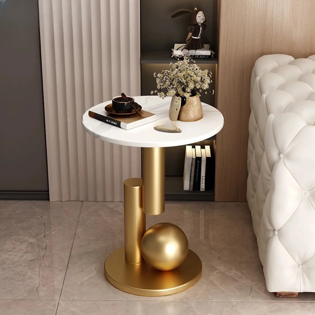 Glam Round Stone Top End Table Abstract Base